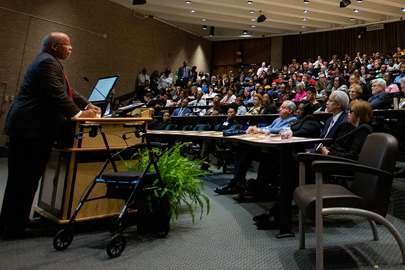 Dr. Louis Sullivan addressing attendees