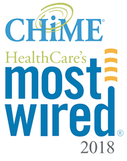 Logo with the following text: CHiME Health Care's most wired 2018