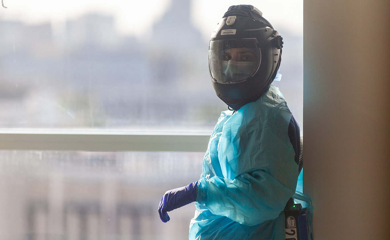 A nurse outfitted in PPE at work at UT Southwestern.