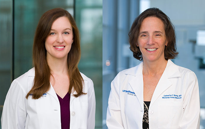 Two women in white lab coats