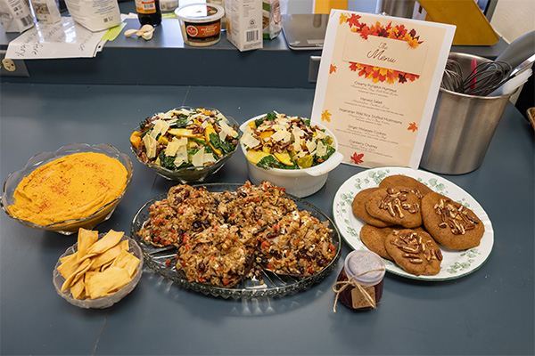 menu and a selection of healthy holiday food displayed