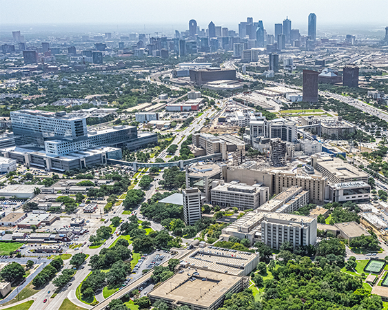 aerial image of dalllas and utsw campus