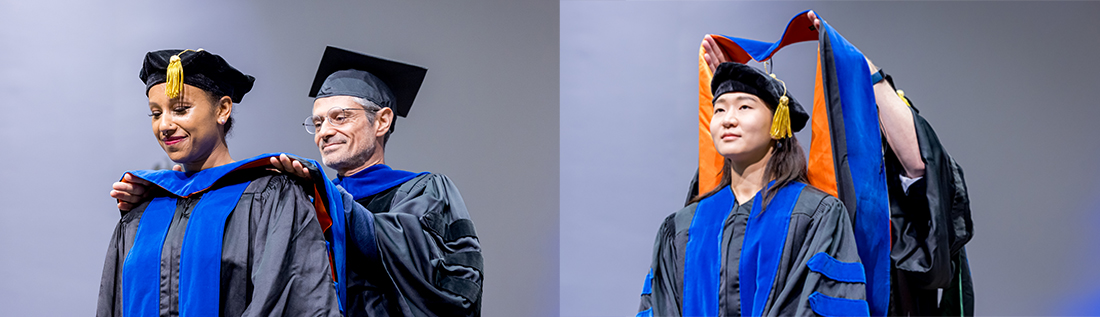 Commencement 2024: Dr. Ivan D’Orso hoods Dr. Keyera Randolph and Dr. Don Gammon hoods Dr. Dahee Seo