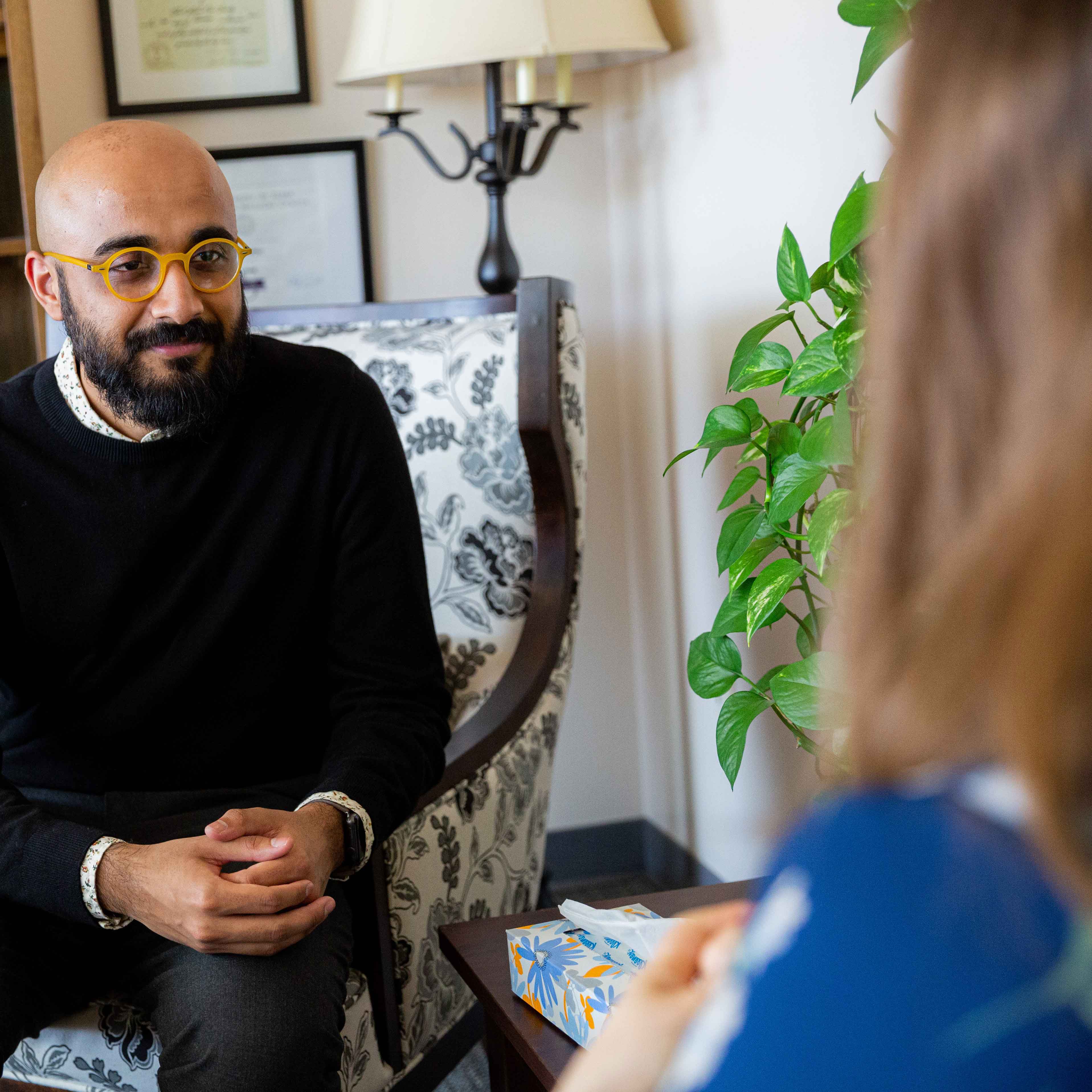 Kala Bailey, M.D. meets with patient in counseling session