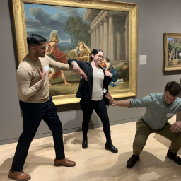 three people at art museum