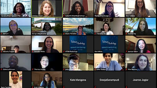 A Zoom screen of the attendees at an online Women in Radiology presentation