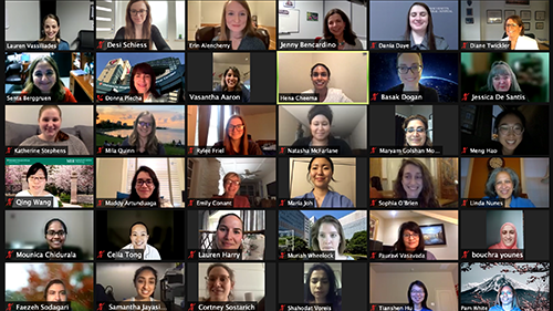 A Zoom screen of the attendees at an online Women in Radiology presentation