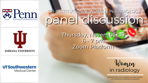 An advertisement for a Tri-Institutional Women in Radiology Panel Discussion