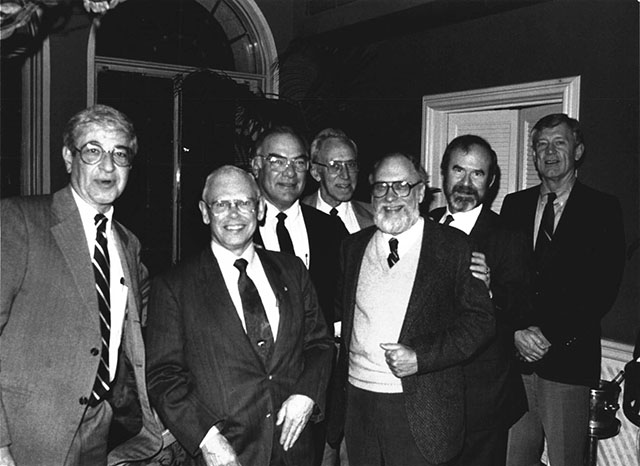 Front row, left to right: Dr. Paul Greenberg, Jay Sanford and Jim Smith. Back row, left to right: Drs. Jim Knochel, Jack Barnett, Ed Goodman and Paul Southern