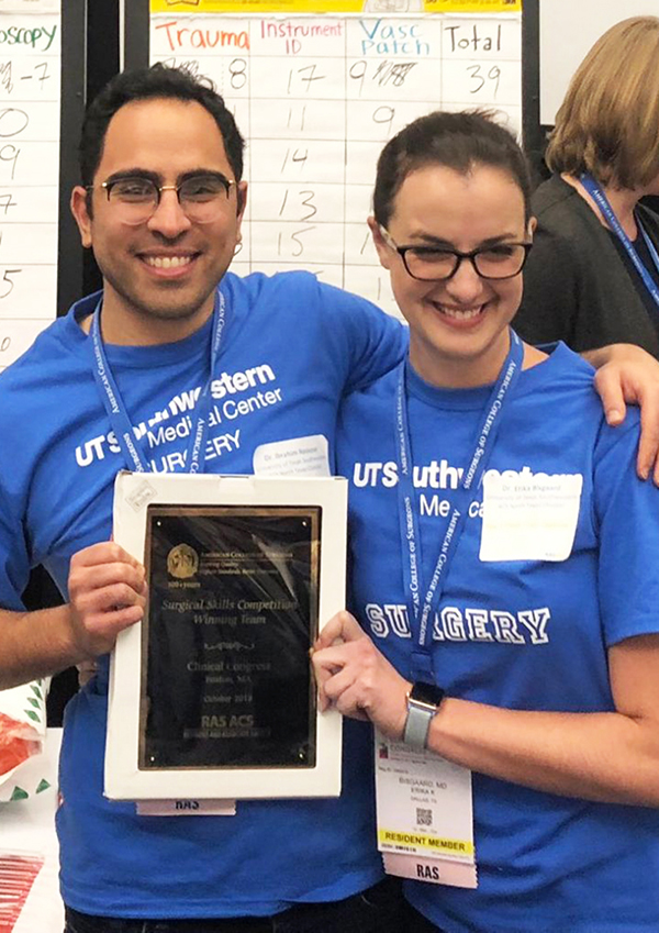 Residents Ibrahim Nassour, M.D., and Erika Bisgaard, M.D., took first place in the “So You Think You Can Operate?” competition.