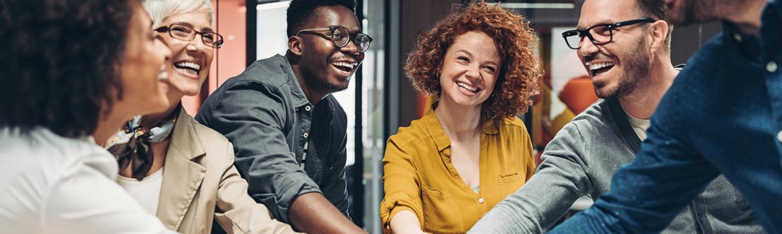 group of smiling diverse coworkers