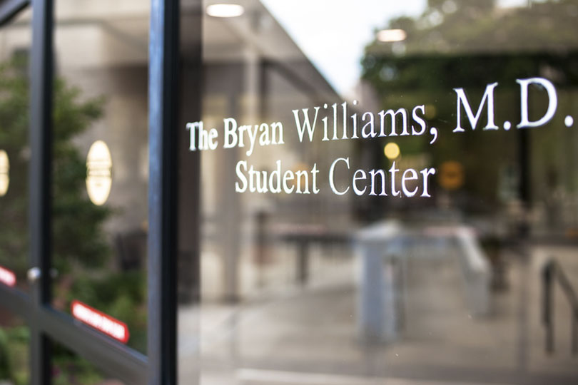 Name on the door of the Bryan Williams, M.D. Student Center