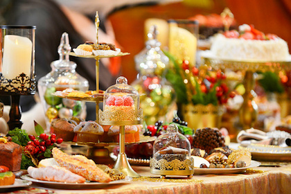 Decorative picture of desserts on table