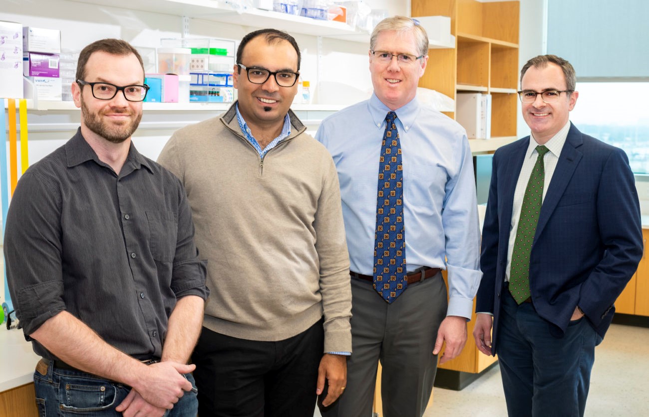 Researchers involved in the study include (from left) Drs. Brandon Faubert, Alpaslan Tasdogan, Sean Morrison, and Ralph DeBerardinis.