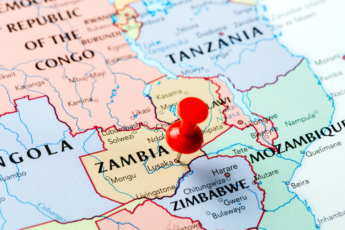 Map of Zambia is located in the south of Africa.