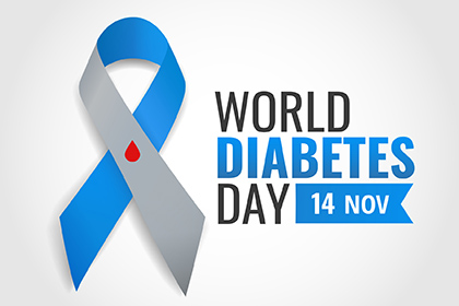World Diabetes Day 14 Nov with a blue ribbon