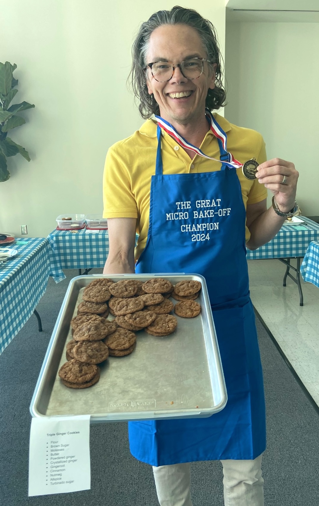 microbiology bake sale champion with tray of cookies