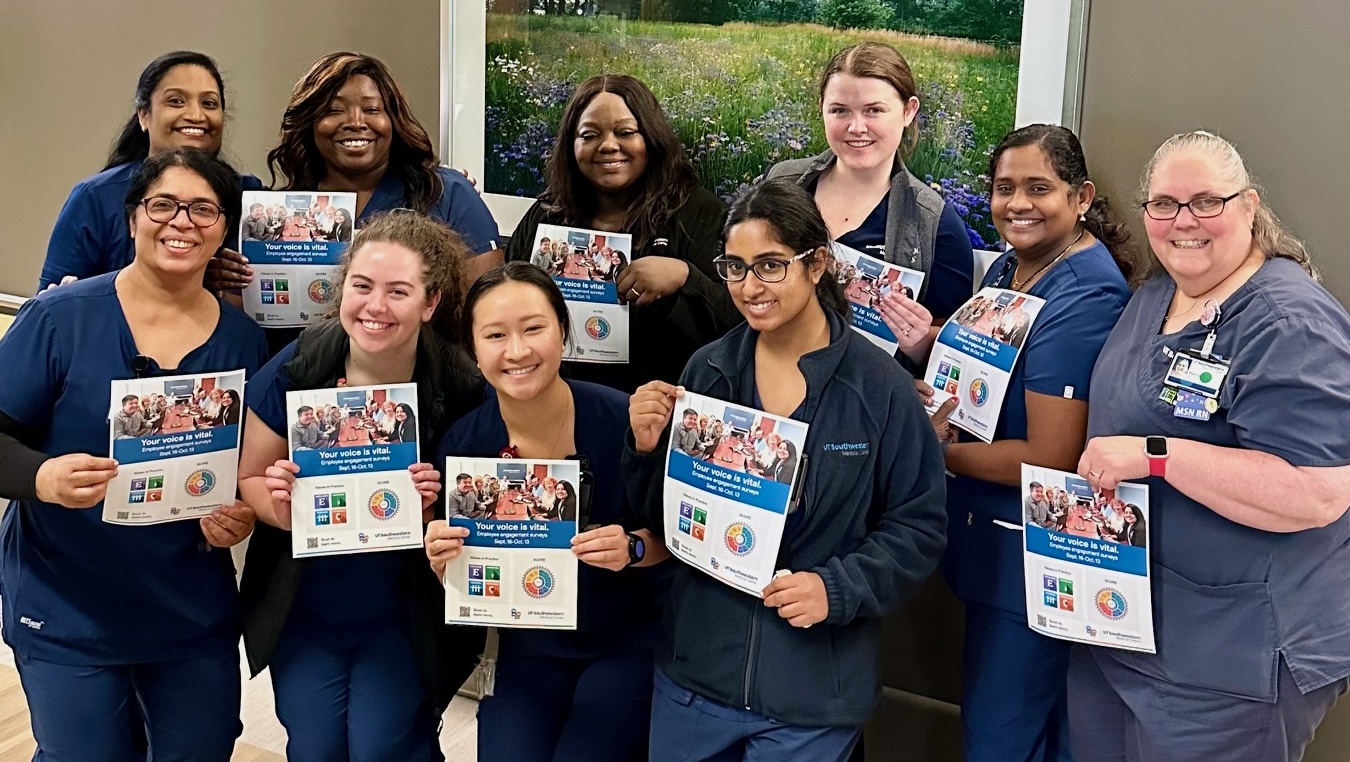 group photo of people promoting fall employee surveys